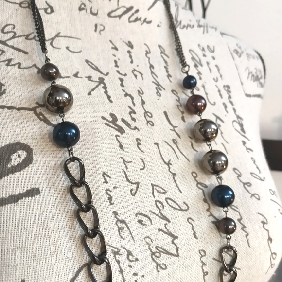 Long versatile necklace gray & navy blue - Picture 5 of 6